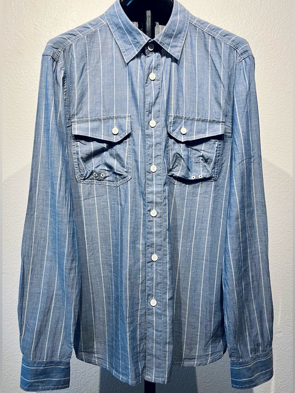 Armani Exchange Light Blue Vertical Stripe Button-Down Shirt - Size M (Men’s)
